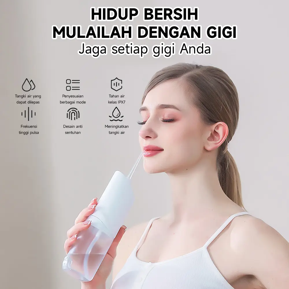 Pembersih Gigi Portabel dengan Air untuk Penggunaan di Rumah - Tahan Air IPX7 untuk Membersihkan Gigi dan Sela-sela Gigi