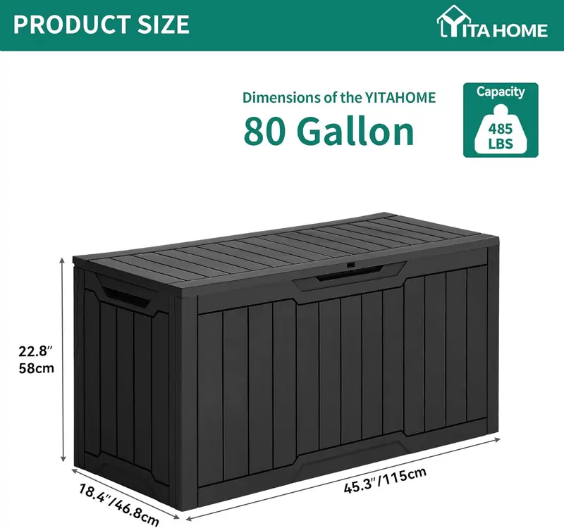 YITAHOME 80 Gallon Resin Deck Box, Weather Resistant Outdoor Storage Box, Lockable Indoor Outdoor Storage for Supplies and Essentials, Black 5