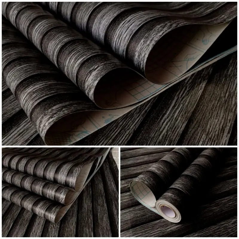 Wallpaper Dinding stiker kayu abu tua minimalist kayu papan terlaris bisa COD Kertas Pvc