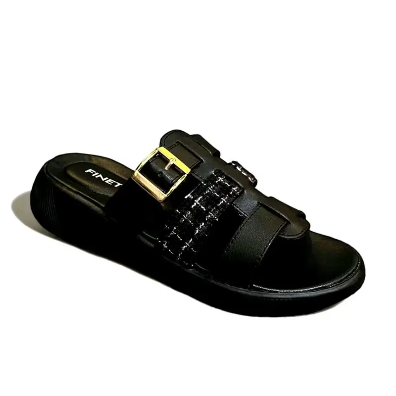 Finetic Sandal Slop Wanita Rajut Sendal Wedges Hak Tinggi 3 Cm Perempuan Shoes 0