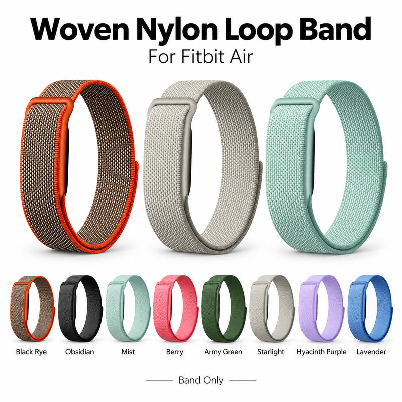 Dây đeo được đan từ nylon, tương thích với Google Fitbit Air, có thể điều chỉnh kích thước và đi kèm khóa dạng móc và vòng, dùng để thay dây đồng hồ tập luyện.