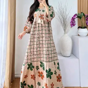Gamis Bunga Dahlia Midi Dress Rayon Diamond Premium Tebal Busui Fashion Wanita Muslim Motif Katun Daster Cantik Panjang Nyaman Printing Kain Santai Variasi Lembut
