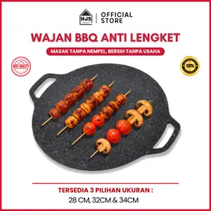 HJS Wajan Panggang Anti Lengket BBQ Multi Grill Pan 34Cm 32Cm 28Cm Baja Teflon Kitchenware Alat BBQ Cocok Untuk Restoran BBQ Mudah Dibersihkan Dan Disimpan