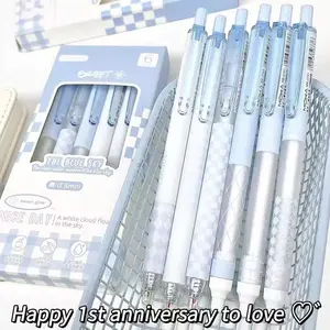 6pcs Gel Pen Aesthetic Isi Pulpen Gel 0.5 mm  Pena Pen Hitam Mekanik Retractable Bolpoin Lucu Korea Alat Tulis Sekolah