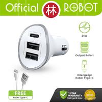 Gambar Robot RT-C08C / RT-C08M Car Charger Mobil 3 Port 24W Max + Kabel Data Cable Fast Charging New RT-C08 - RT-C08C +Kabel C dari Liem Group Kota Administrasi Jakarta Barat 1 Tokopedia