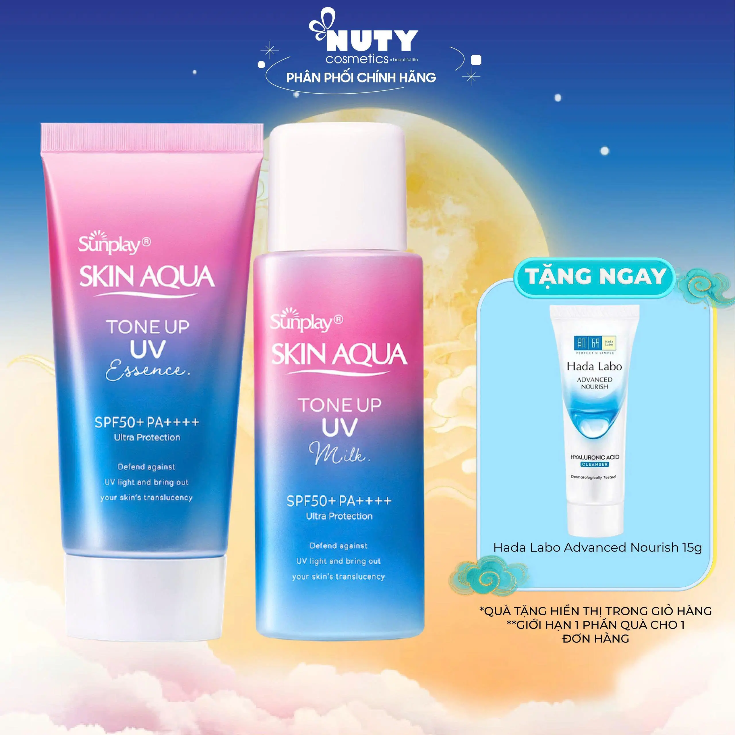 Chống Nắng Giúp Hiệu Chỉnh Sắc Da Sunplay Skin Aqua Tone Up UV Milk/Essence Lavender SPF50+/PA++++ 50g (Tím) | NUTY cosmetics beautiful life