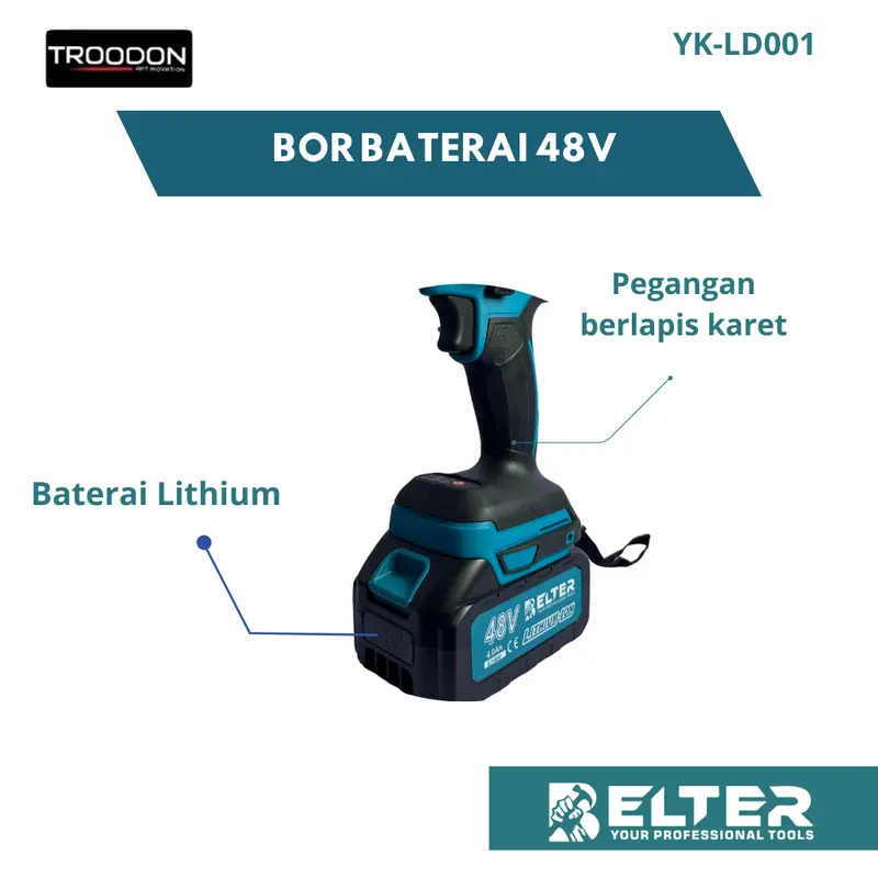 BELTER Mesin Bor Impact Baterai 48v Impact Wrench 12.7mm Bor Buka Pasang Baut Motor 4