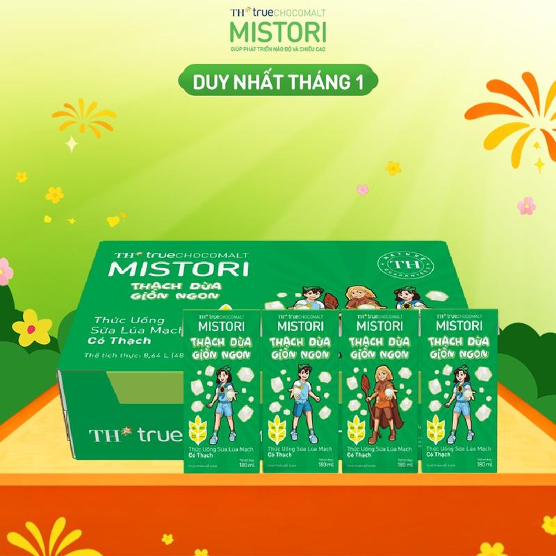 Thùng 48 hộp thức uống Sữa Lúa mạch Có Thạch TH true CHOCOMALT MISTORI 180 ml 180 ml x 48