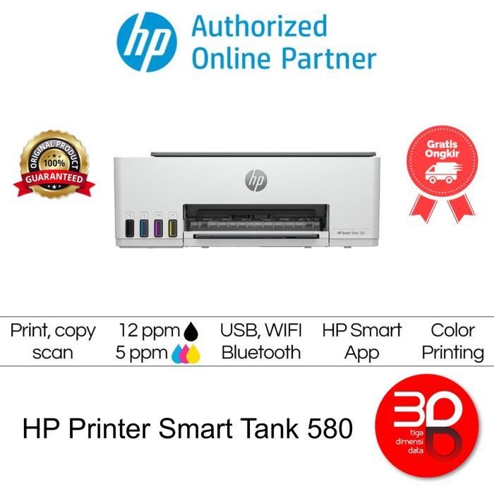 Gambar HP Printer Smart Tank 580 Original [1F3Y2A] - Packing Biasa dari 3DD - HP Authorized Kota Administrasi Jakarta Pusat Tokopedia