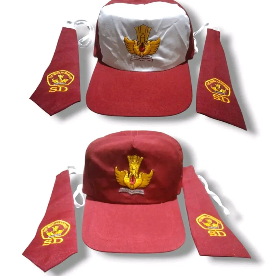 paket lengkap topi dan dasi sekolah SD merah putih cowok cewek full bordir