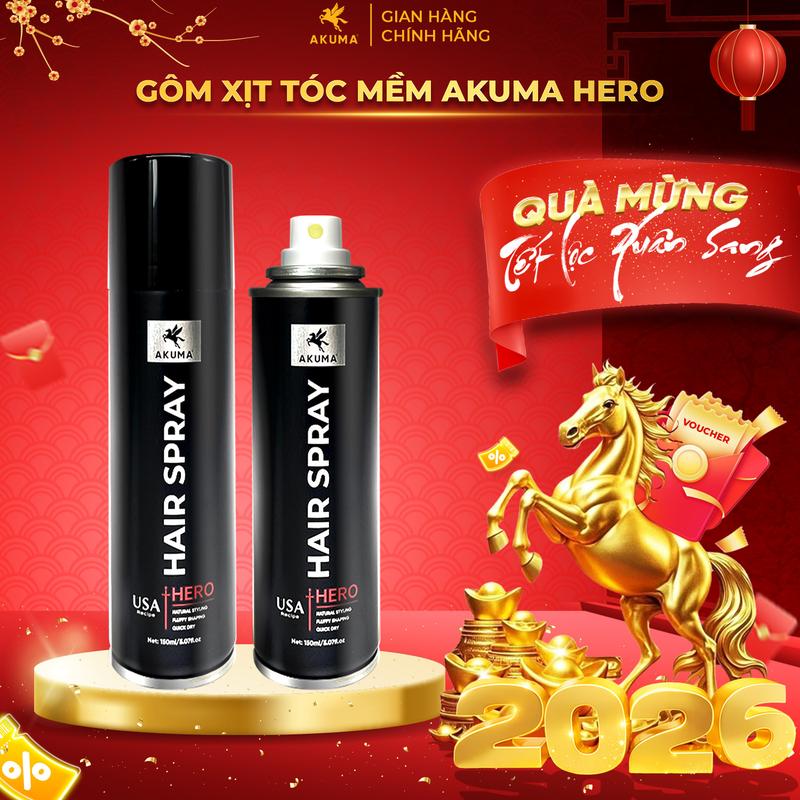   ĐỘC QUYỀN LIVE  Gôm xịt tóc mềm AKUMA HERO 150ml tạo độ phồng tự nhiên giữ nếp tạo kiểu không gây bết và nặng tóc. 