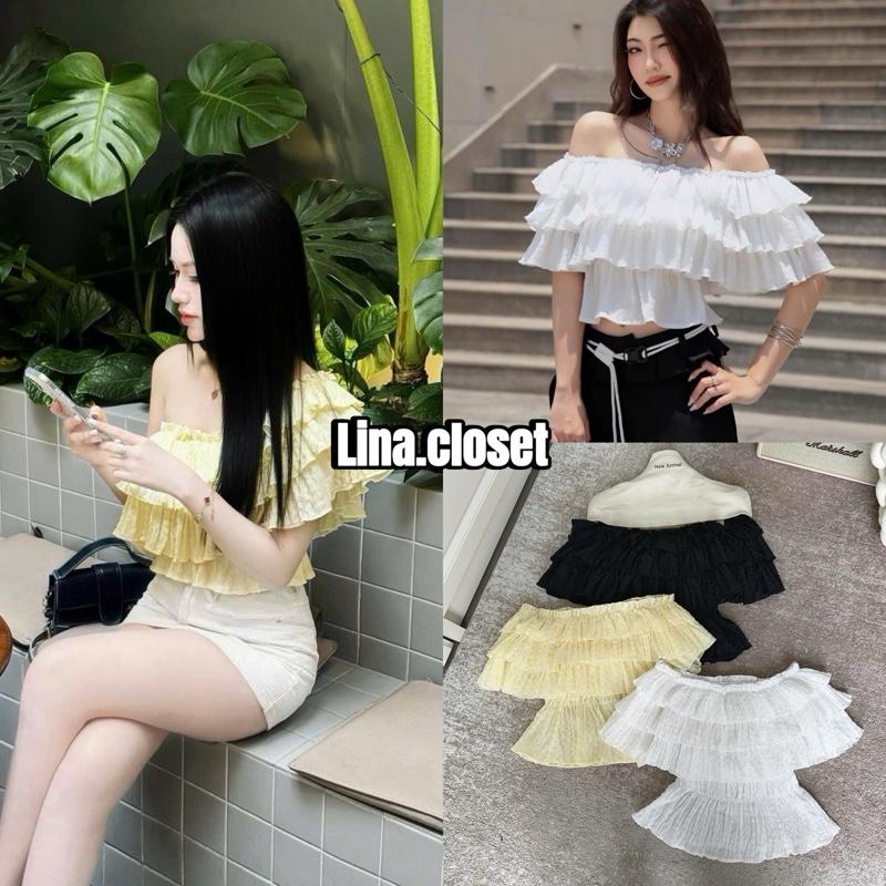   MẶC 4 KIỂU  Áo Kiểu Nữ Trễ Vai Croptop Nhún 3 Tầng PUDDING TOP - Áo Lệch Vai Mùa Hè Đi Biển 