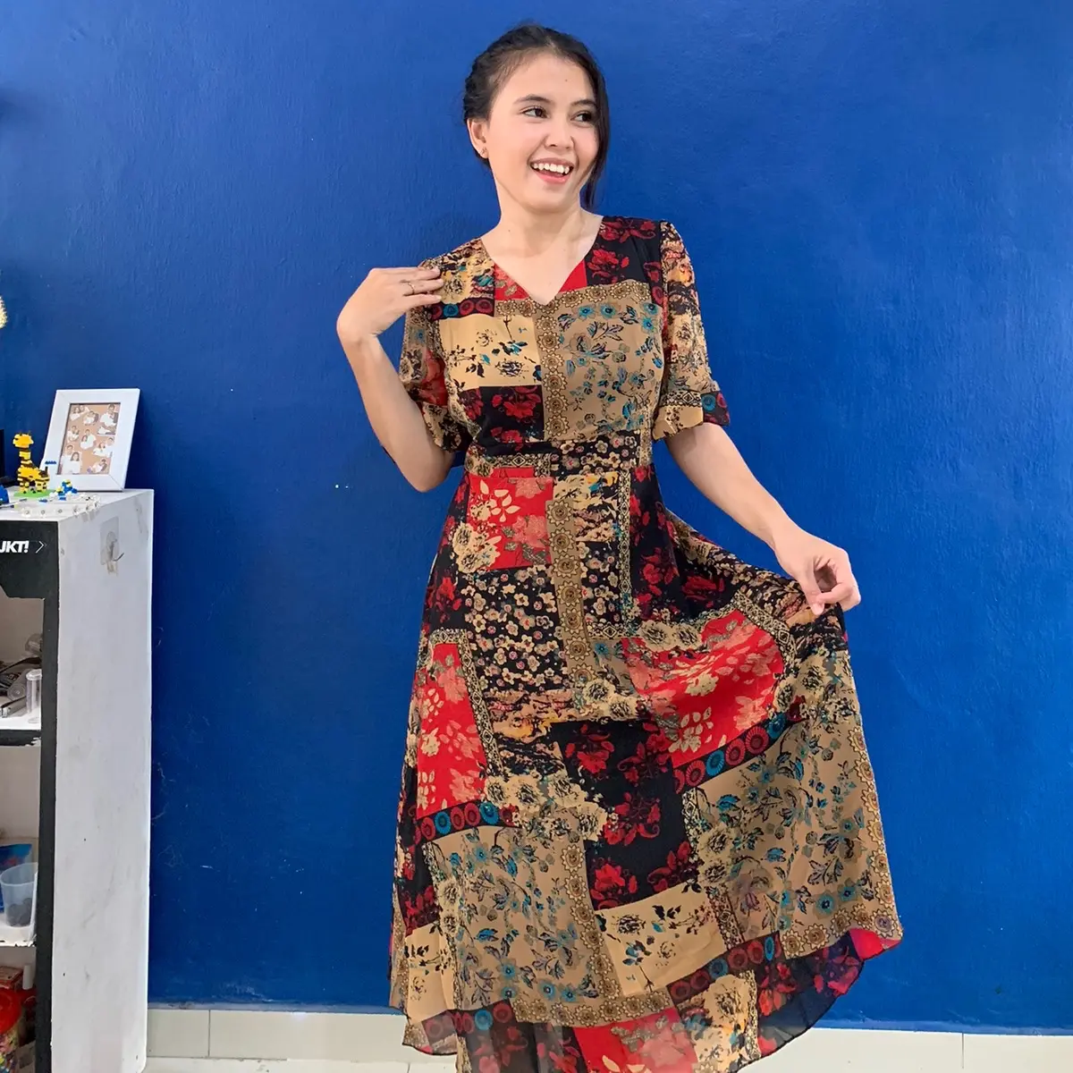 FANMU DRESS - Dress Batik Motif Bunga Cantik Pesta