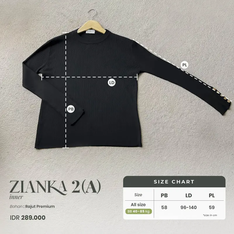 Bynissa - Zianka Inner - Dalaman Muslim - Atasan Rajut - Pakaian Sehari Hari - Melar - Lengan Wudhu - Wanita - Elegan Inner Kancing 5