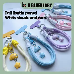 A BLUEBERRY Gantungan Kunci Tali Ponsel Liontin Bintang Awan Putih Fungsi Gantungan Kunci Liontin Rantai Gantung Casing Ponsel Universal