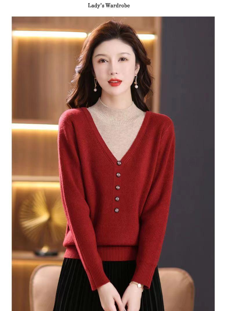 Product Introduction of Áo Len Cổ Lọ Nửa, Hàng Mới Về Mùa Thu Và Mùa Đông, Dành Cho Phụ Nữ, Quần Áo Cho Mẹ, Dáng Rộng Vừa Vặn, Phong Cách Phương Tây, Áo Lớp Nền Bên Trong, Thời Trang Nữ 32