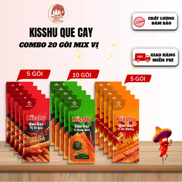 Combo 20 gói que cay Kisshu mix vị ăn vặt tuổi thơ, thơm ngon đậm vị
