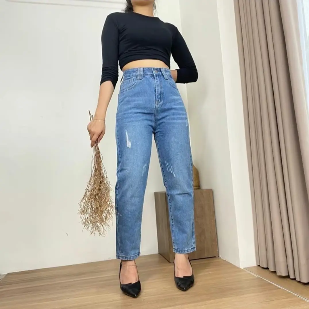 Celana Jeans Wanita Boyfriend Riped Panjang premium