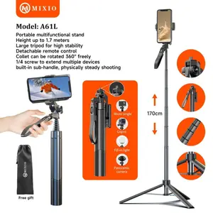 MIXIO A61L 170CM Tongsis Tripod Bluetooth Remote Selfie Stick Hand stabilizer Aluminium untuk Hp Kamera DSLR tongsis 4in1