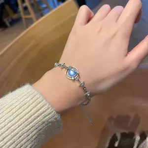 Perak zirkon Gelang planet biru Pasangan besties Sumur bintang Gelang bisa disesuaikan Bracelets