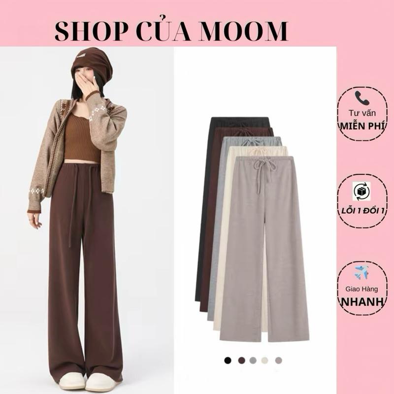   Nhà Moom  Quần Bầu Dây Rút ống rộng cho Mẹ Bầu Thu Đông thời trang chất Nỉ Lông Thỏ 