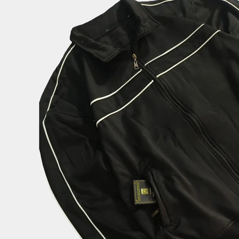 Tracktop Jaket Casual Vintage Line Two White Jaket Tracktop Polos Unisex Warna Hitam Panjang Simple 3