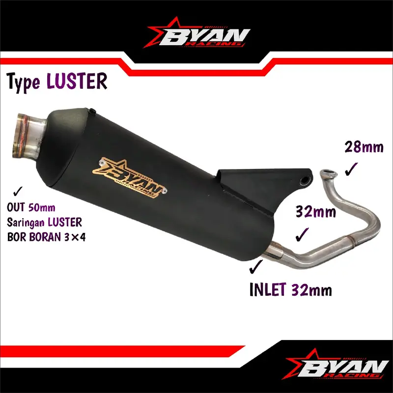 Knalpot Byan Racing LUSTER Bor Boran 3×4  Beat Vario Mio Sporty Nmax Aerox Scoopy INLET 32 Pipa 28mm 32mm Mesin Motor Motorcycle  Tabung 0