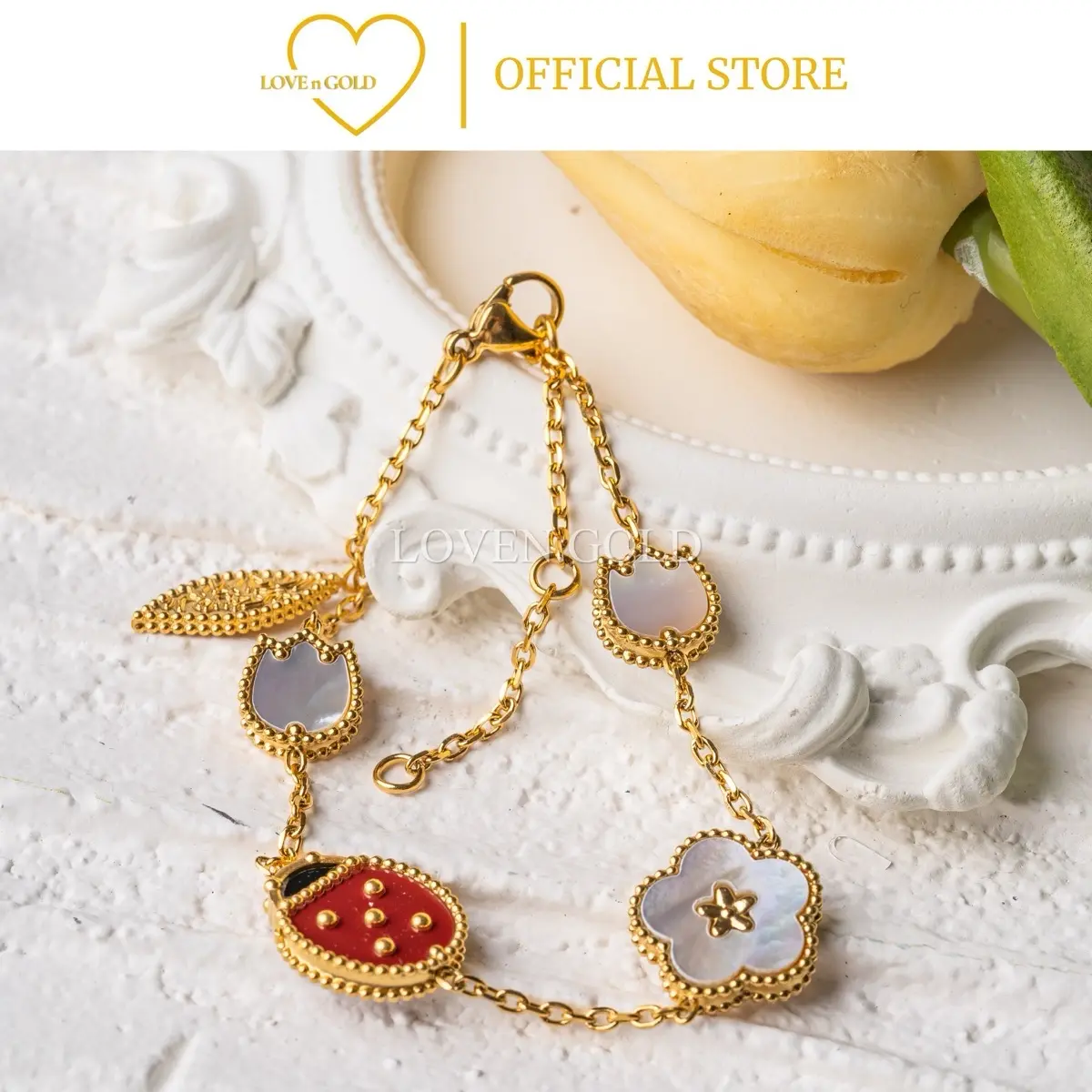Loven.Gold PREMIUM Kumbang Bunga Marbling titanium anti karat wanita perhiasan aksesories gelang Bracelets