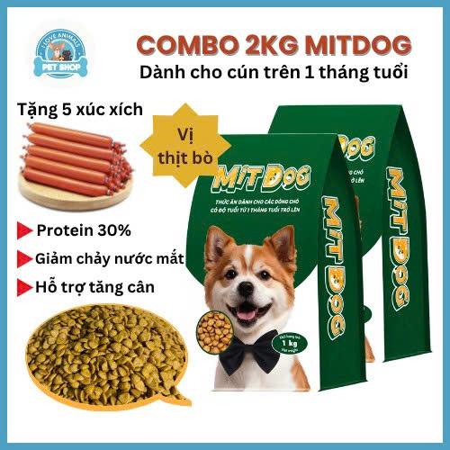   Tặng 5 Xúc Xích  COMBO 2kg hạt cho chó MITDOG vị thịt bò hỗ trợ cung cấp đủ chất protein vitamin giúp chó phát triển toàn diện 