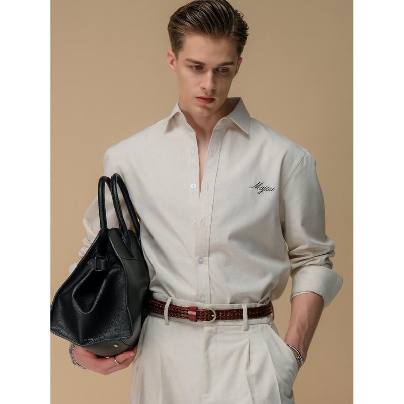 DODEP Áo sơ mi nam linen 100% tay dài