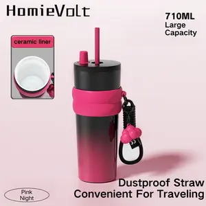 [Ramadan Essentials] HomieVolt Cangkir Sippy Level Tinggi Stainless Steel 316 Kapasitas Besar 710ML Cocok untuk Pergi dan Minum Tampilan Seperti Big Mac's Termos Pink Night