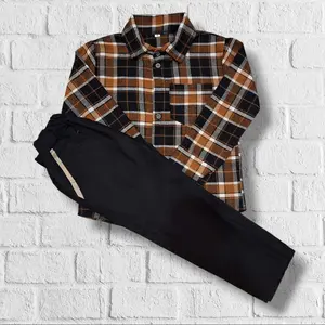 Stelan Anak Laki-Laki Fashion Katun Parsel, Kemeja dan Celana Panjang/Cinos, Bahan Flanel Premium dan Katun Drill