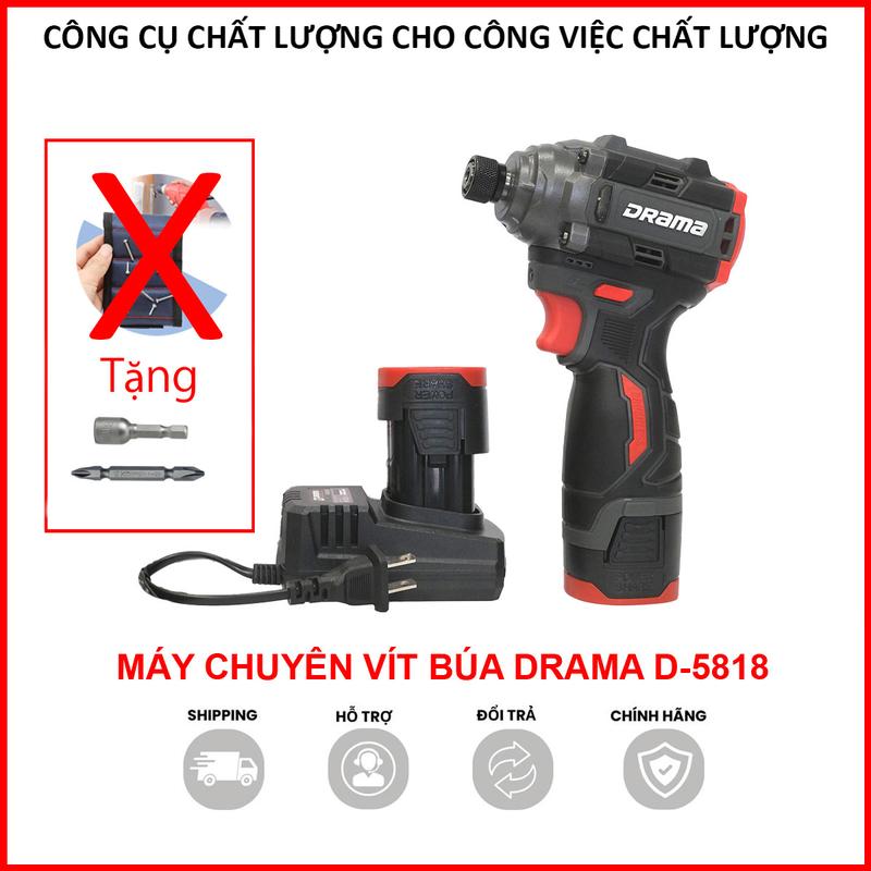 Máy chuyên vít búa Drama 5818 Lực siết 160Nm Lõi Đồng Không Chổi Than Hệ Pin 16.8V Tặng 1 túi vải