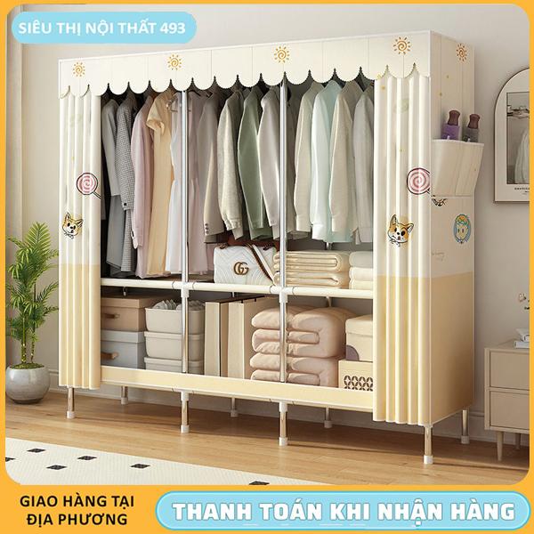 Tủ quần áo vải 1-3 ngăn dành cho gia đình nhỏ Tủ Vải Đựng Quần Áo Khung Kim Loại Tủ Treo Quần Áo Đa Năng Thông Minh thông minh và tiện lợi
