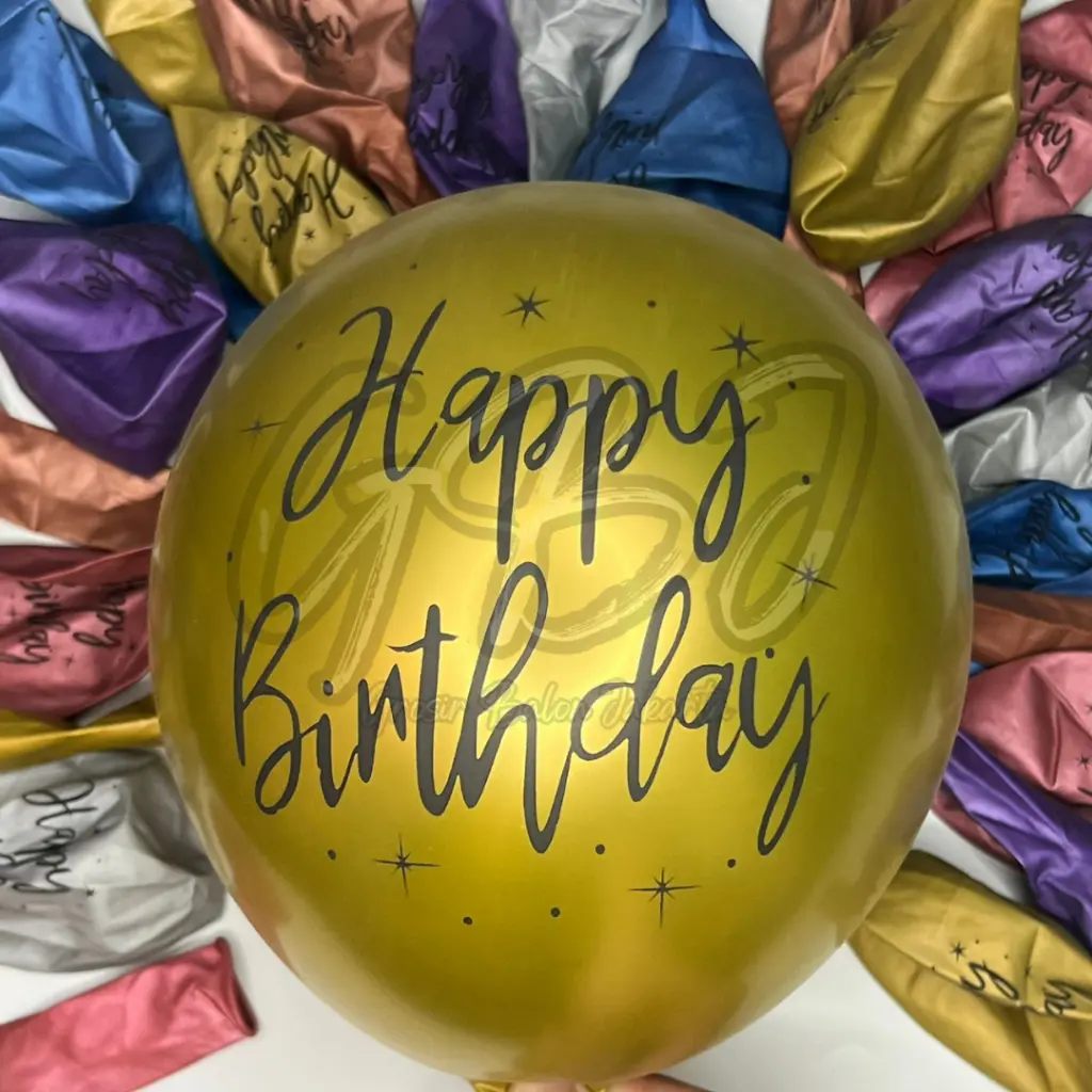 Balon Latex HBD CHROME Tebal / Balon Elegan Tulisan Happy Birthday Latin - 12 inch (2.8 gram)