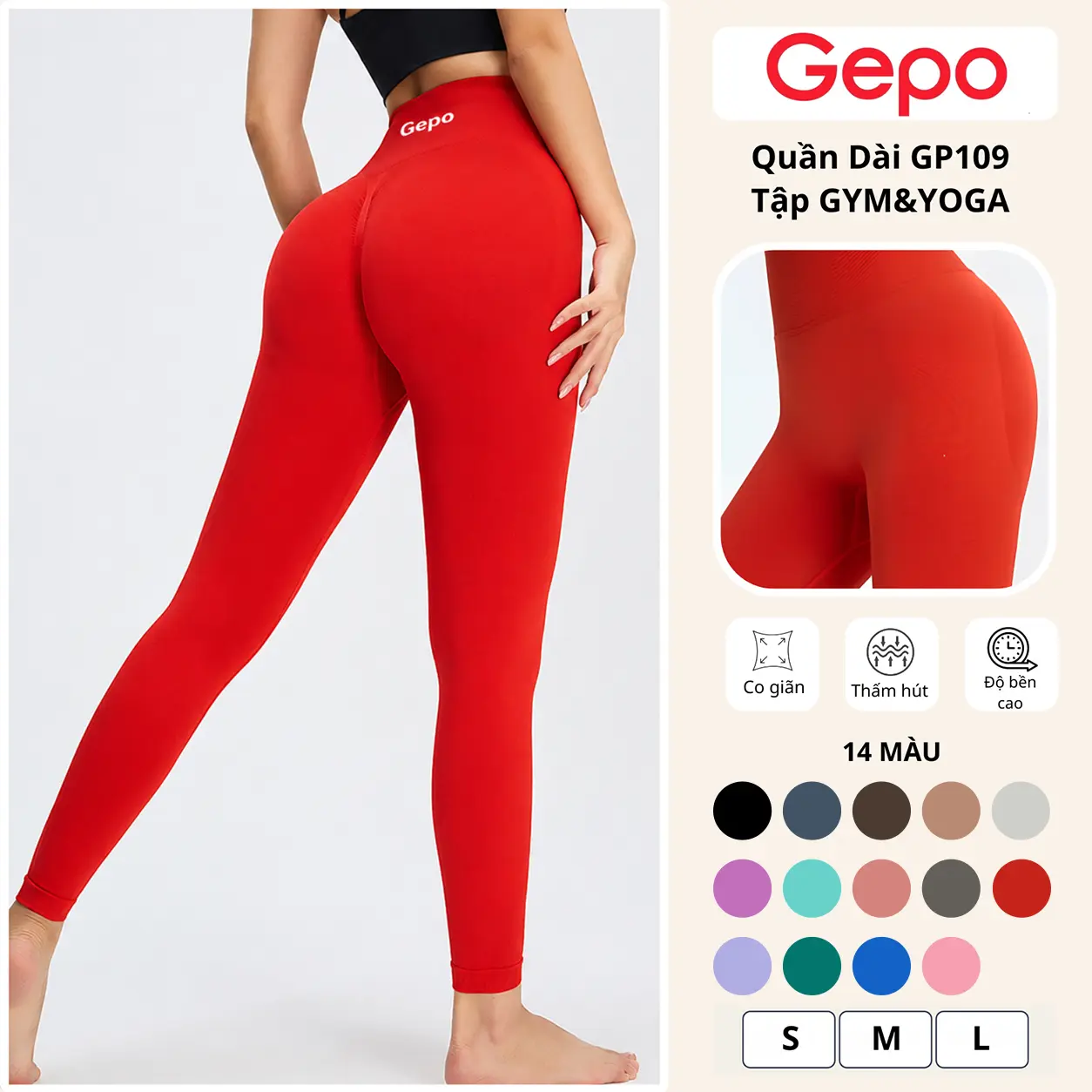 GEPO Quần dài quần legging tập gym yoga nữ sport chất liệu dệt kim thoáng khí sấy khô nhanh thoải mái cạp cao nâng mông tôn dáng GEPO GP109