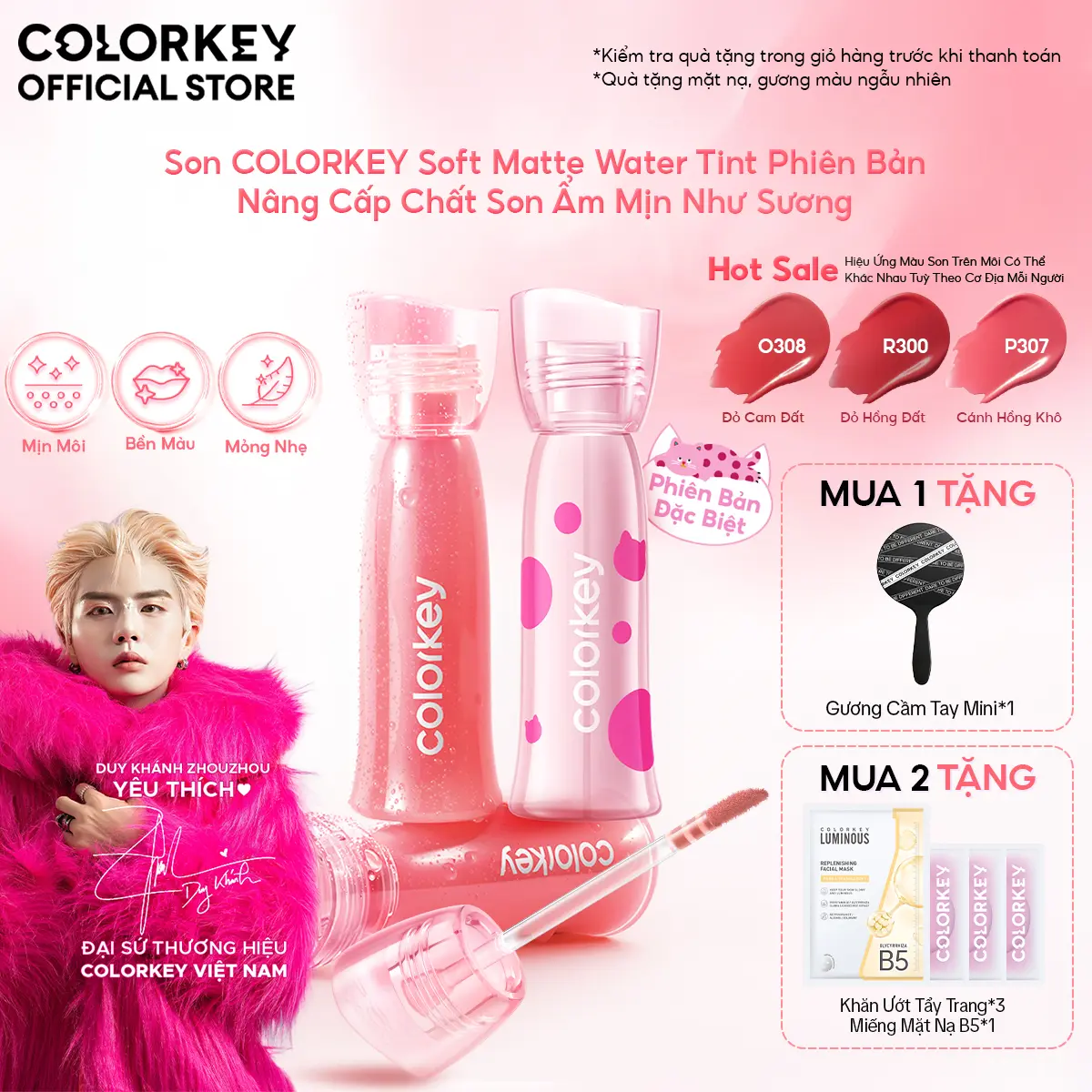 Son COLORKEY Soft Matte Water Tint Bản Nâng Cấp Bền Màu, Chất Son Ẩm Mịn Như Sương 2.5g