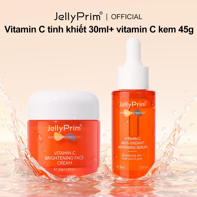 JellyPrim  Bộ Chăm Sóc Da,  Huyết Thanh Vitamin C 30ml Và Kem Dưỡng Da Mặt Vitamin C, 45g, Làm Sáng Và Dưỡng Ẩm Cho Da VC Serum and VC Face Cream Skincare Set