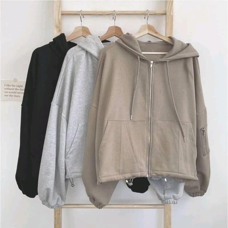 Jaket Hoodie Zipper Wanita | Casa Zipper Hoodie Sweater Casual Wanita Fullzip Fleece Korean XL vintage 1