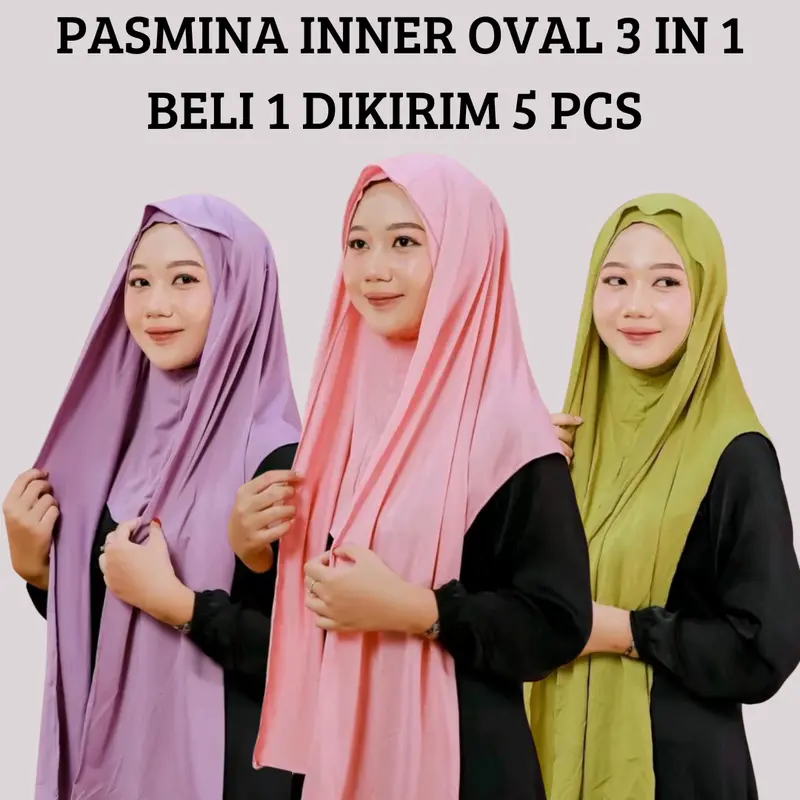 Pashmina Instan Tutup Leher Oval Cantik Nyaman - Beli 1 Dikirim 5 PCS- 0
