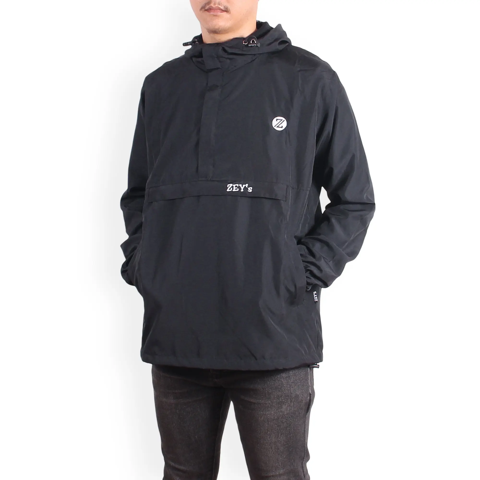Jaket Cagoule Simple Parasut Outdoor Pria Wanita Waterprof Premium Distro ZEY'S - Motif Simple (Logo Bordir) - M/L/XL Keren Waterproof Panjang Casual