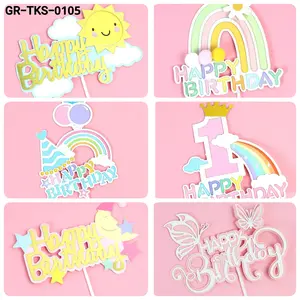 GR-TKS-0105 Cake topper kue first birthday pelangi awan bintang bulan one