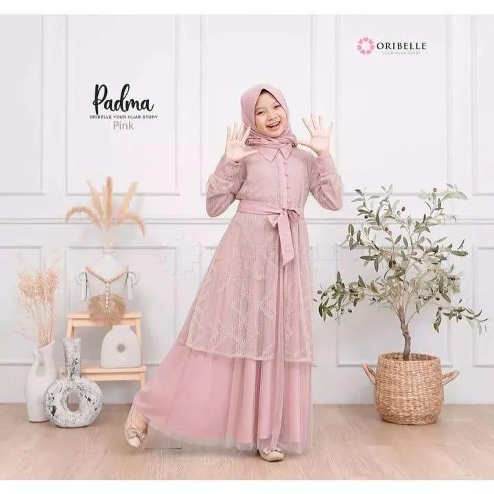 Gamis Muslim Anak Perempuan Usia 6 7 8 9 10 11 12 13 Tahun Padma Syari Kids Bahan cringkel Brukat 2