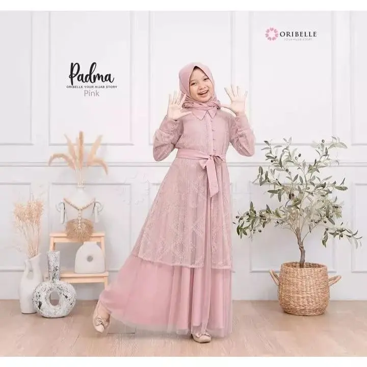 Gamis Muslim Anak Perempuan Usia 6 7 8 9 10 11 12 13 Tahun Padma Syari Kids Bahan cringkel Brukat 1