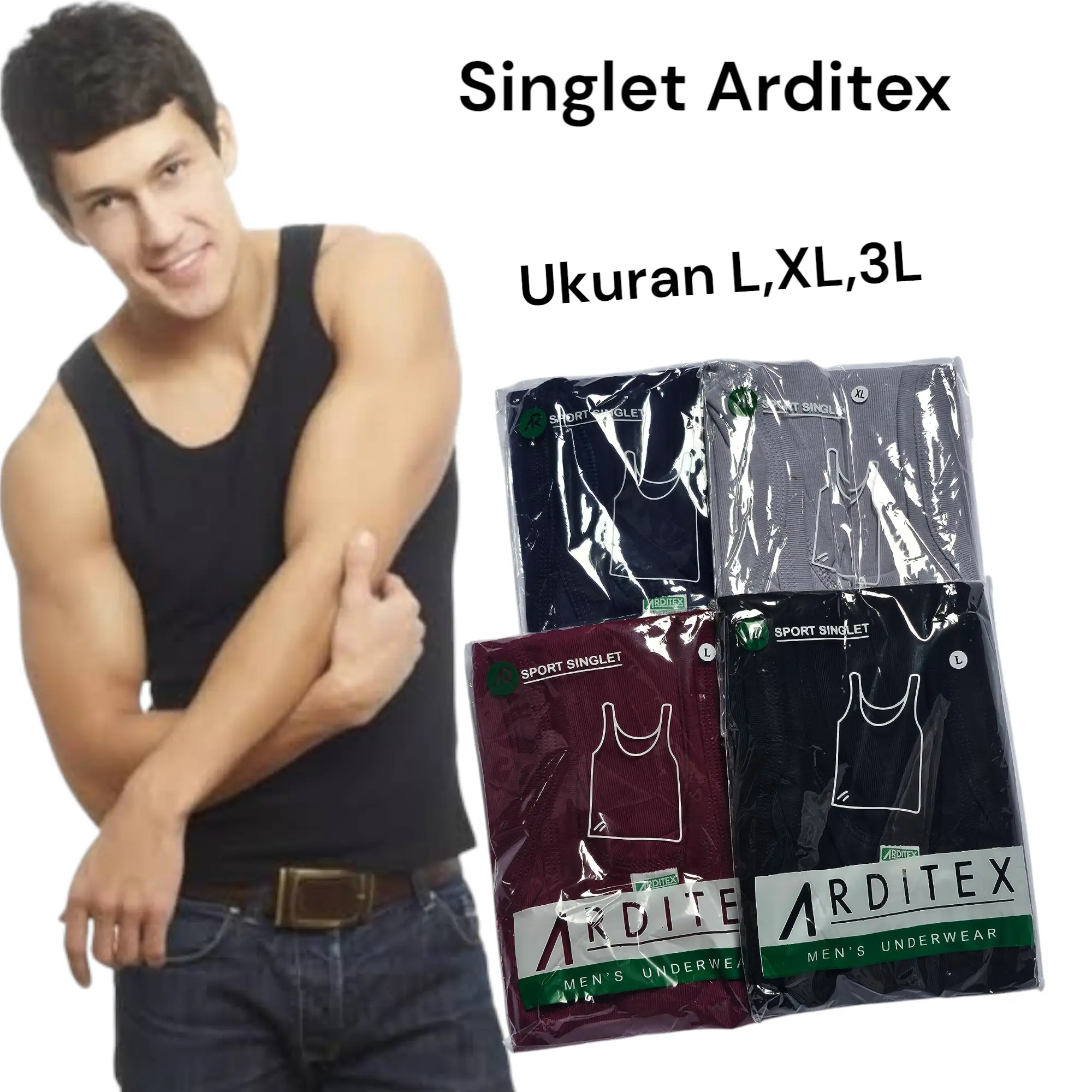 Kaos Dalam Pria Singlet Katun Pria Dewasa Seri Warna Size L,XL,XXL(3L),XXXL(4L)