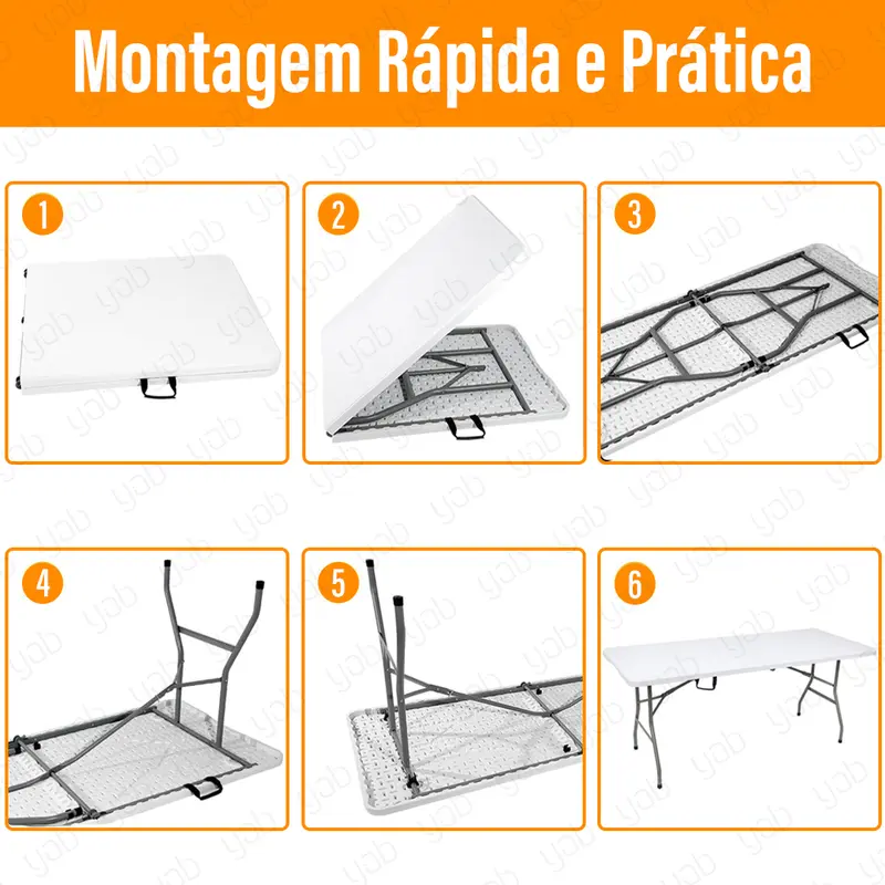Imagem 3 de Mesa Dobrável Vira Maleta Portátil Com Alça 1,80m Tampo HDPE Estrutura Aço Resistente
