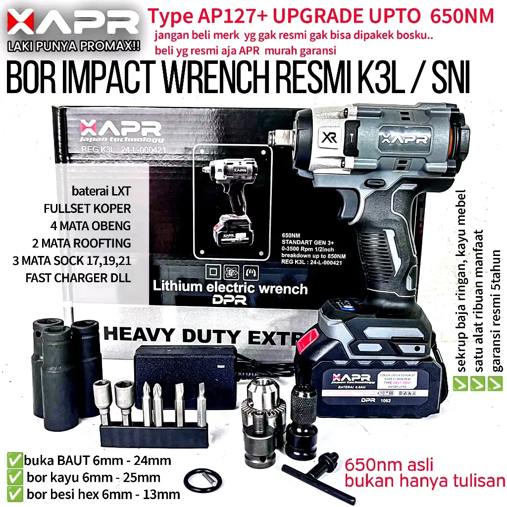 APR JAPAN AP 127+impact wrench bor pembuka baut 650nm baut roda cvt