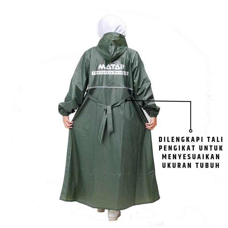 Jas hujan gamis wanita, mantel gamis wanita dewasa jumbo tebal elastis bahan PVC karet premium tahan air hijau Syari 4