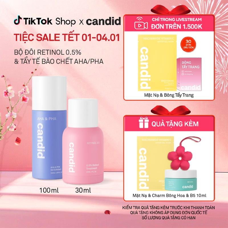  Bộ Đôi Hỗ Trợ Cải Thiện Da Toàn Diện Candid Retinol 0.5% 30ml & Hoạt Chất AHA 100ml 