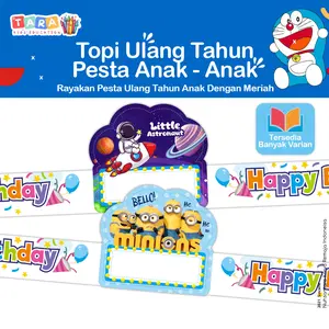 TARA - 10PCS Topi Ulang Tahun Anak Bahan Kertas Art Carton Tebal Ukuran 22 x 10CM Variasi Avengers Tayo Spiderman Doraemon Thomas Cars Batman Capt Amerika Princess Unicorn Hello Kitty Sofia Frozen Little Phony Unicorn